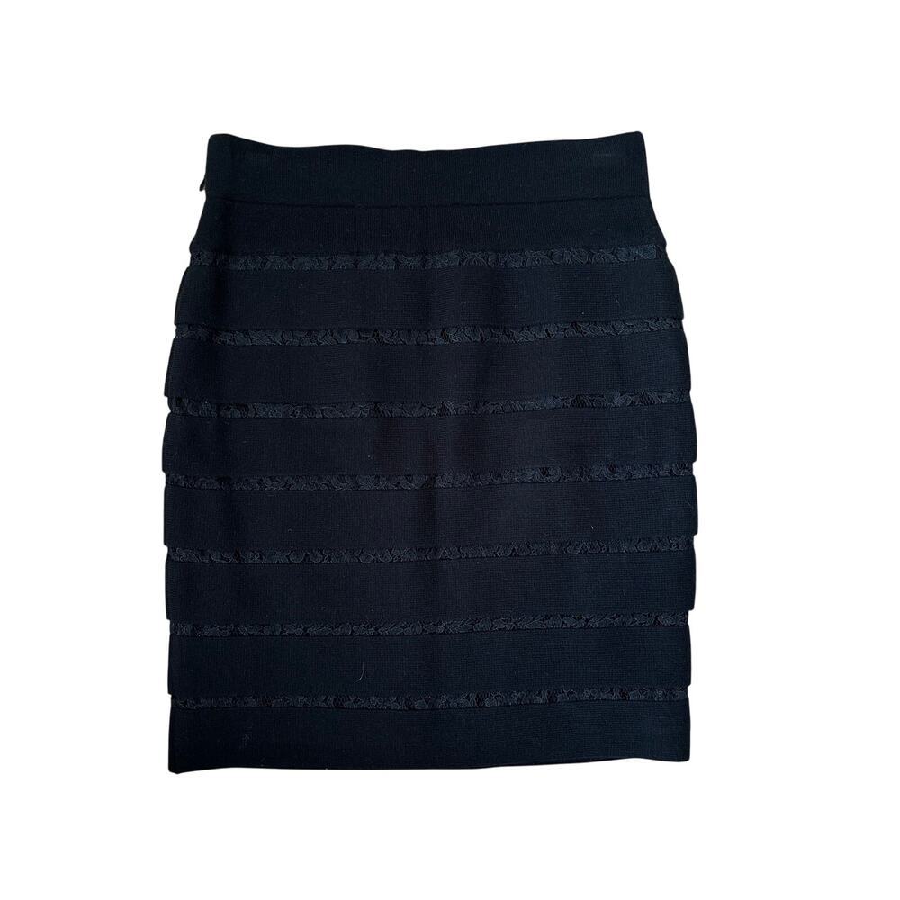Ann Taylor Petite Black Lace Trim Pencil Skirt XXSP Career Office Stretch - Picture 3 of 9